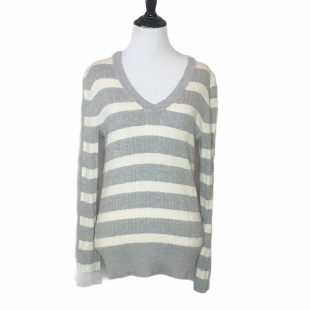 Tommy Hilfiger Cotton Striped V-neck Sweater Size Large